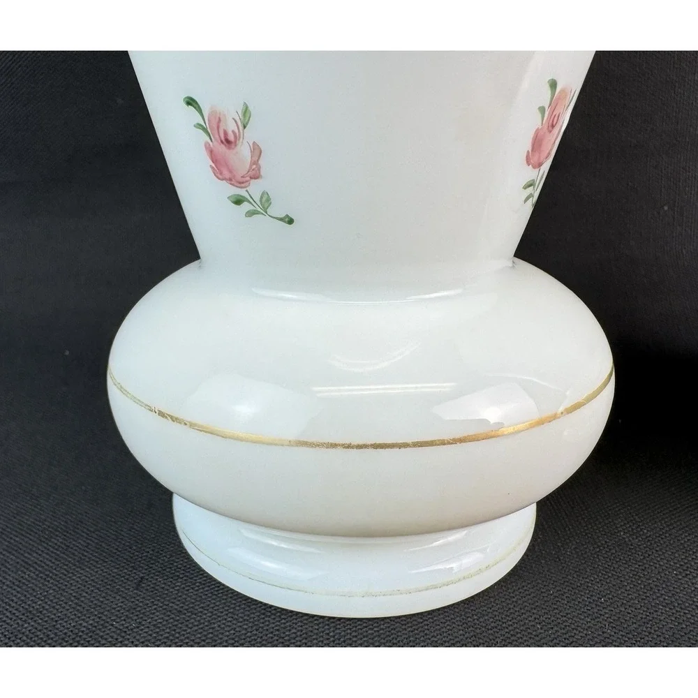 Lot Of 2 Vintage Czech White Porcelain Trumpet Style Vases Floral Pink Rose